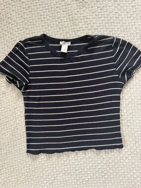DC Navy & White Striped Short Sleeve Cropped Tee